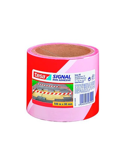 Cinta de señalizacion tesa rojo y blanco 100mt x 80 mm