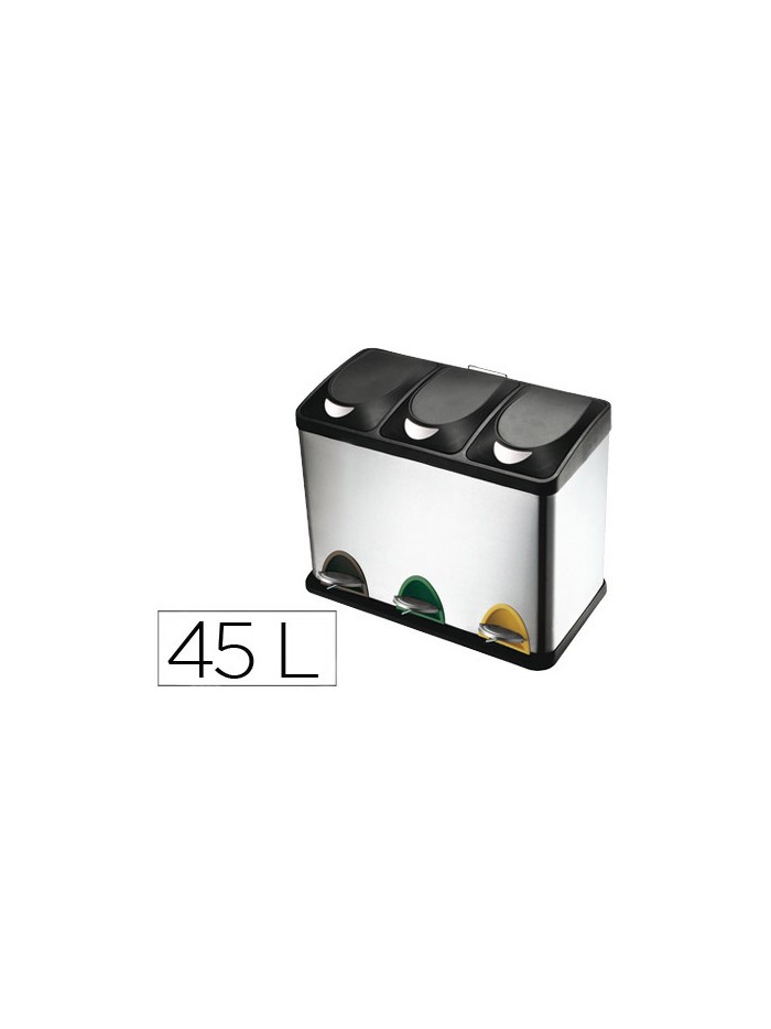 Papelera contenedor q-connect metalica con tapadera de plastico y pedal 3 depositos 45l 605x340x485 mm Papelera contenedor q-connect metalica con tapadera de plastico y pedal 3 depositos 45l 605x340x485 mm