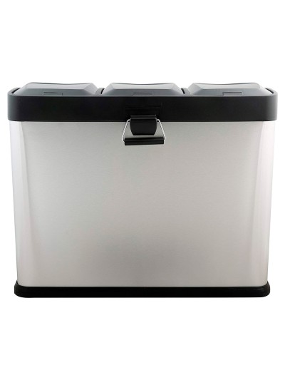 Papelera contenedor q-connect metalica con tapadera de plastico y pedal 3 depositos 45l 605x340x485 mm