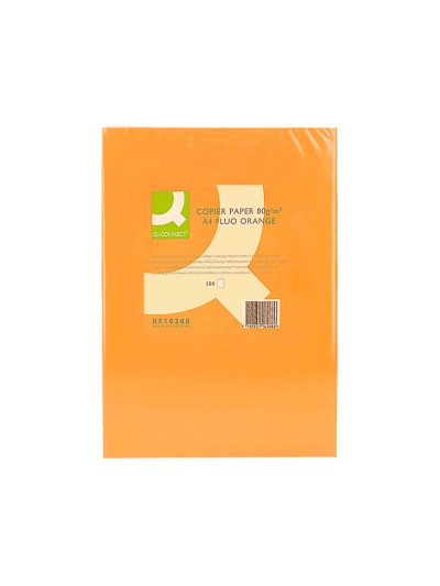 Papel color q-connect din a4 80gr naranja neon paquete de 500 hojas