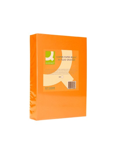 Papel color q-connect din a4 80gr naranja neon paquete de 500 hojas