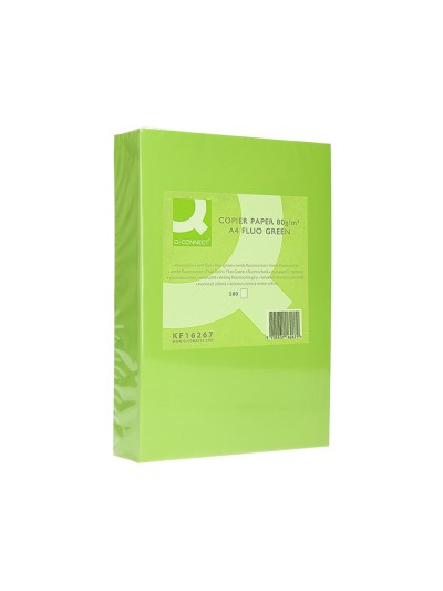 Papel color q-connect din a4 80gr verde neon paquete de 500 hojas