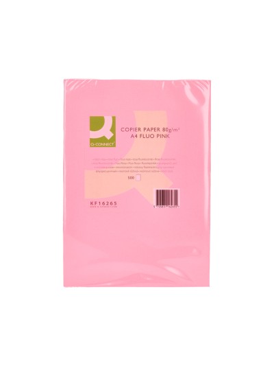 Papel color q-connect din a4 80gr rosa neon paquete de 500 hojas