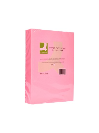 Papel color q-connect din a4 80gr rosa neon paquete de 500 hojas