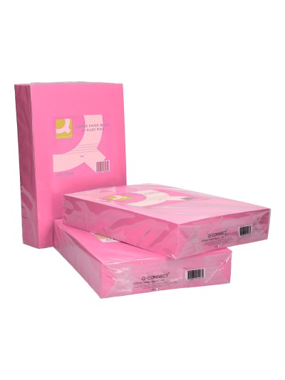 Papel color q-connect din a4 80gr rosa neon paquete de 500 hojas