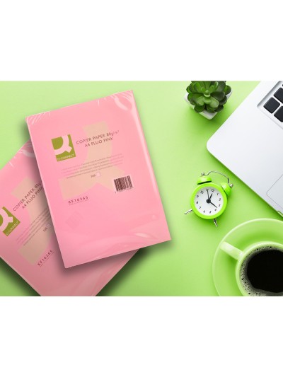 Papel color q-connect din a4 80gr rosa neon paquete de 500 hojas