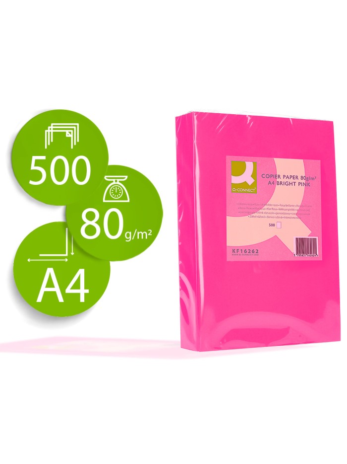 Papel color q-connect din a4 80gr rosa intenso paquete de 500 hojas Papel color q-connect din a4 80gr rosa intenso paquete de 500 hojas