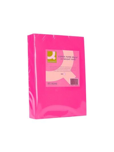 Papel color q-connect din a4 80gr rosa intenso paquete de 500 hojas