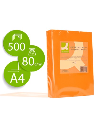Papel color q-connect din a4 80gr naranja intenso paquete de 500 hojas