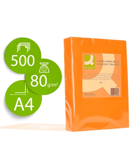 Papel color q-connect din a4 80gr naranja intenso paquete de 500 hojas