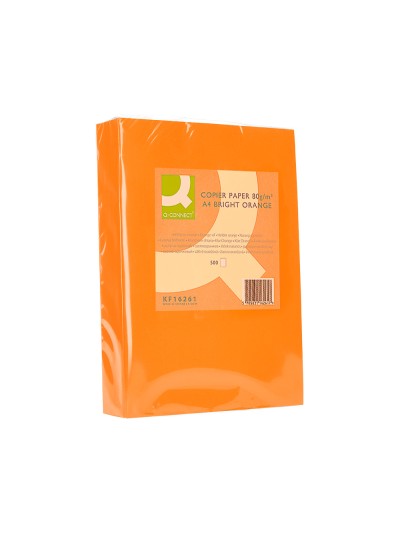 Papel color q-connect din a4 80gr naranja intenso paquete de 500 hojas