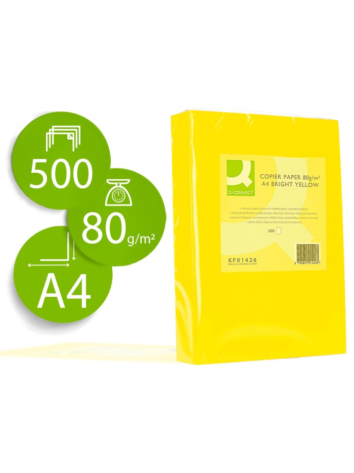 Papel color q-connect din a4 80gr amarillo intenso paquete de 500 hojas Papel color q-connect din a4 80gr amarillo intenso paquete de 500 hojas