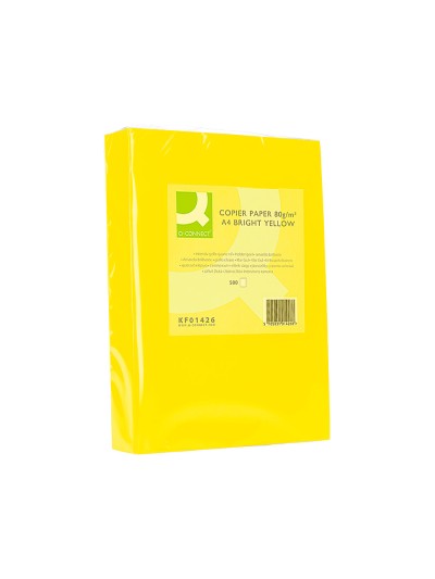Papel color q-connect din a4 80gr amarillo intenso paquete de 500 hojas