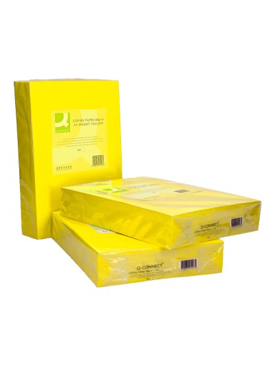 Papel color q-connect din a4 80gr amarillo intenso paquete de 500 hojas