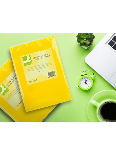 Papel color q-connect din a4 80gr amarillo intenso paquete de 500 hojas