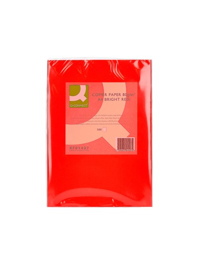 Papel color q-connect din a4 80gr rojo intenso paquete de 500 hojas
