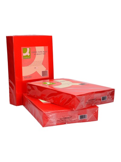 Papel color q-connect din a4 80gr rojo intenso paquete de 500 hojas