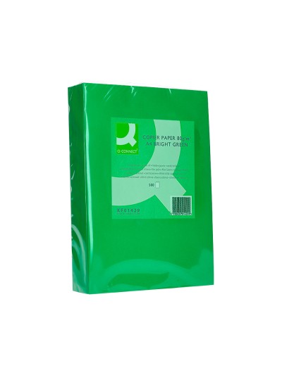 Papel color q-connect din a4 80gr verde intenso paquete de 500 hojas