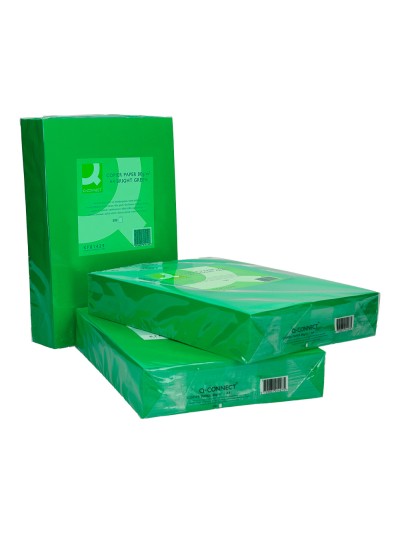 Papel color q-connect din a4 80gr verde intenso paquete de 500 hojas