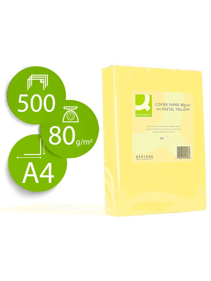 Papel color q-connect din a4 80gr amarillo paquete de 500 hojas Papel color q-connect din a4 80gr amarillo paquete de 500 hojas
