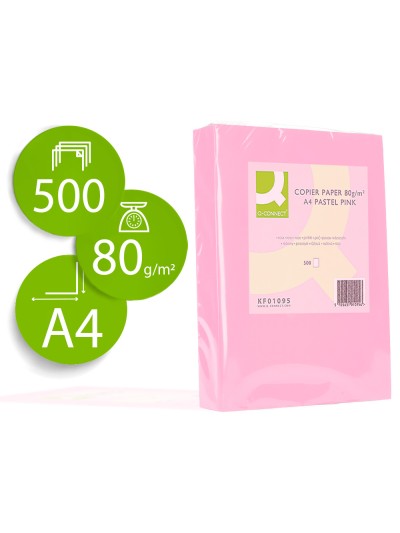 Papel color q-connect din a4 80 gr rosa paquete de 500 hojas