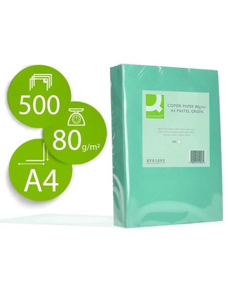 Papel color q-connect din a4 80 gr verde paquete de 500 hojas