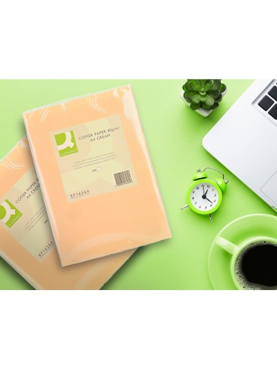 Papel color q-connect din a4 80gr crema paquete de 500 hojas