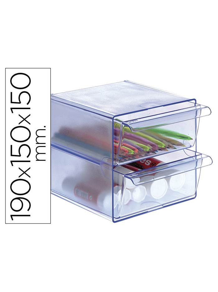 Archicubo archivo 2000 2 cajones organizador modular plastico azul transparente 190x150x150 mm Archicubo archivo 2000 2 cajones organizador modular plastico azul transparente 190x150x150 mm
