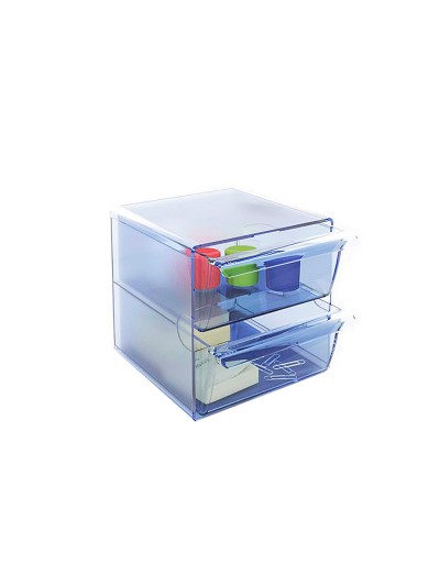 Archicubo archivo 2000 2 cajones organizador modular plastico azul transparente 190x150x150 mm