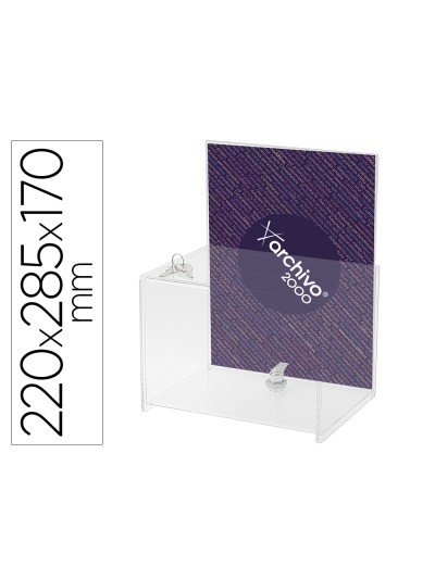Buzon de sugerencias archivo 2000 con llave de poliestireno transparente 175x220x160 mm