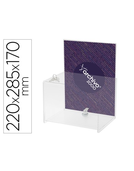Buzon de sugerencias archivo 2000 con llave de poliestireno transparente 175x220x160 mm