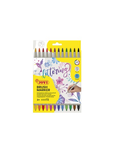 Rotulador jovi lettering doble punta fina y pincel estuche 12 unidades colores surtidos