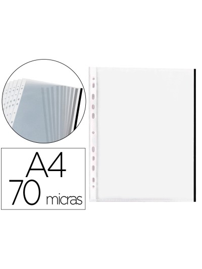 Funda multitaladro q-connect din a4 70 mc pp cristal con borde negro bolsa de 10 unidades