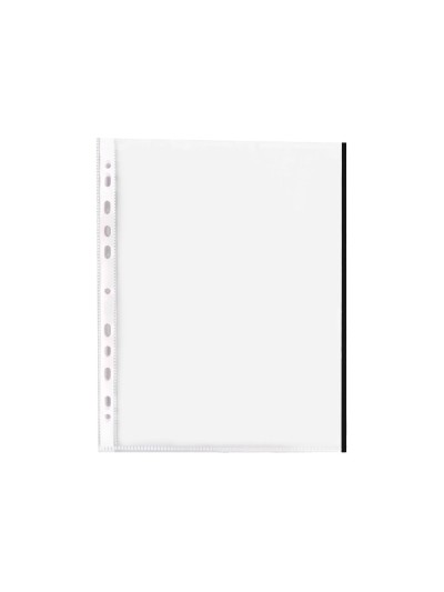 Funda multitaladro q-connect din a4 70 mc pp cristal con borde negro bolsa de 10 unidades
