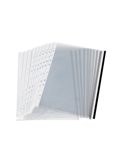 Funda multitaladro q-connect din a4 70 mc pp cristal con borde negro bolsa de 10 unidades