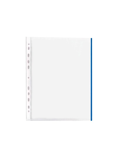 Funda multitaladro q-connect din a4 70 mc pp cristal con borde azul bolsa de 10 unidades
