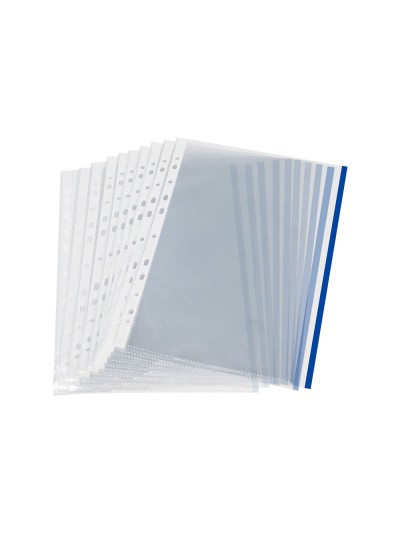 Funda multitaladro q-connect din a4 70 mc pp cristal con borde azul bolsa de 10 unidades