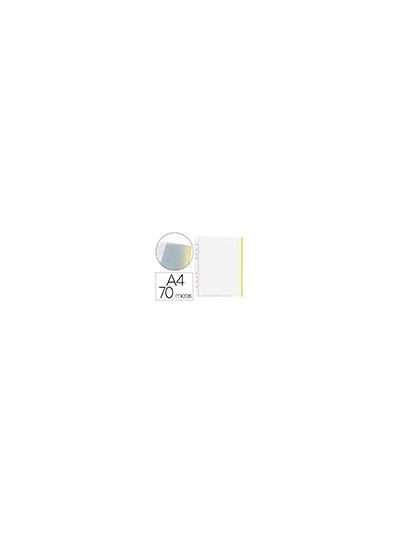 Funda multitaladro q-connect din a4 70 mc pp cristal con borde amarillo bolsa de 10 unidades