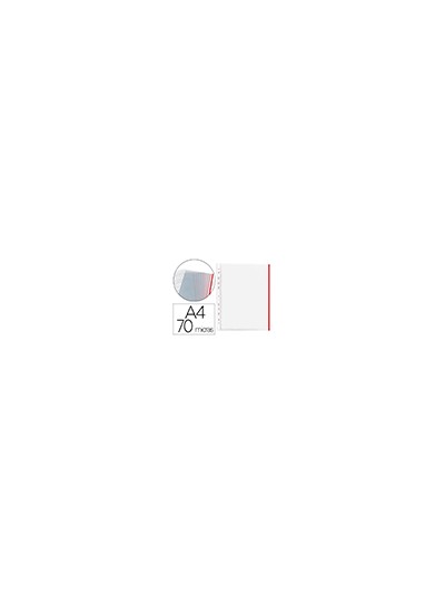 Funda multitaladro q-connect din a4 70 mc pp cristal con borde rojo bolsa de 10 unidades
