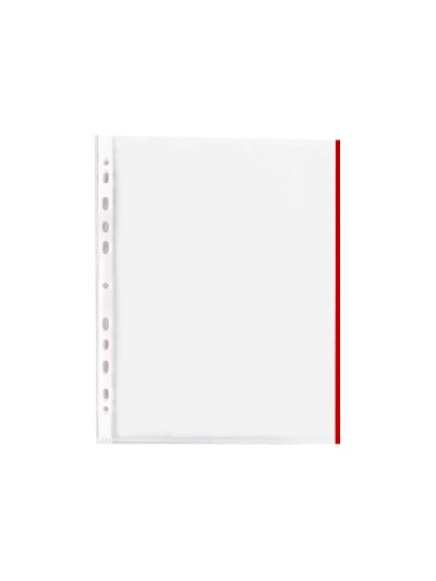 Funda multitaladro q-connect din a4 70 mc pp cristal con borde rojo bolsa de 10 unidades