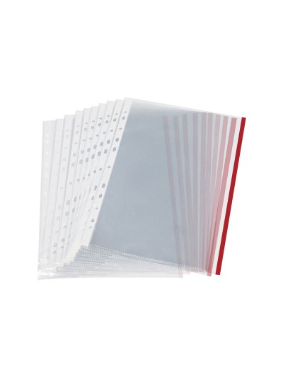 Funda multitaladro q-connect din a4 70 mc pp cristal con borde rojo bolsa de 10 unidades