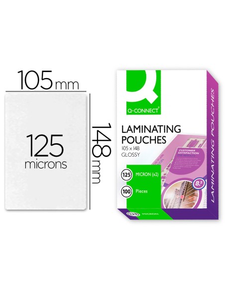 Bolsa de plastificar q-connect 105 x 148 mm din a6 125 mc caja de 100 unidades