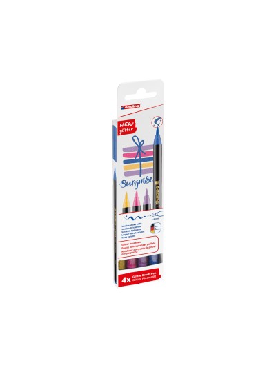 Rotulador edding punta pincel 1340 purpurina caja de 4 unidades colores surtidos