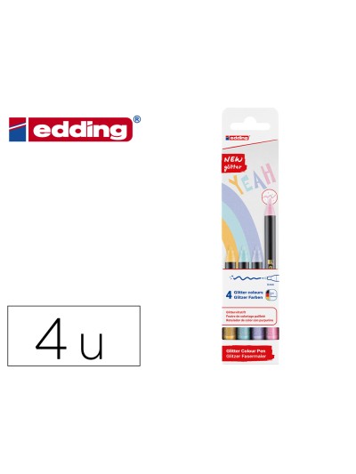 Rotulador edding punta fibra 1200 punta redonda 0,5 mm glitter pastel caja de 4 unidades colores surtidos