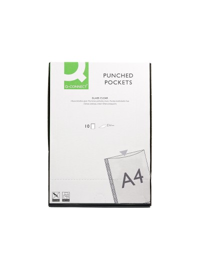Funda multitaladro q-connect din a4 100 mc cristal bolsa de 10 unidades