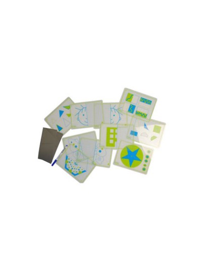 Juego fichas henbea transparentes + espejos simetrias y formas 21x15 cm set 10 tarjetas + 2 espejos