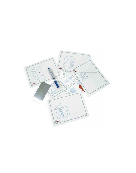 Juego tarjetas reutilizables henbea imagina y completa plastico flexible con ilustraciones 21x15 cm