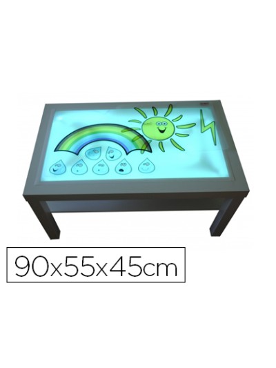 Mesa con luz henbea madera de haya superficie metacrilato blanco y luces led 90x55x45 cm