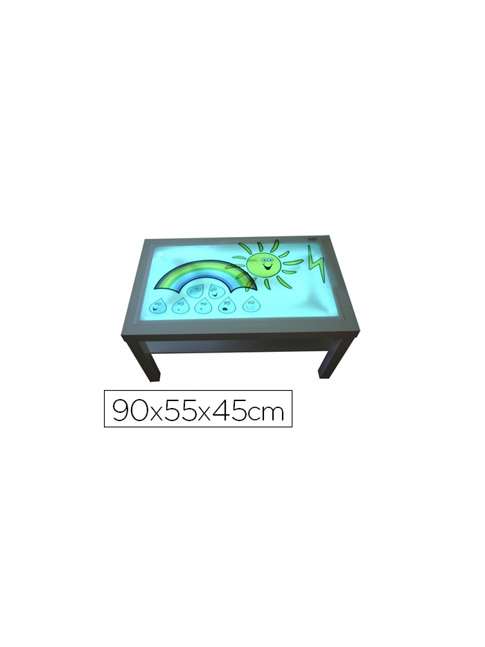 Mesa con luz henbea madera de haya superficie metacrilato blanco y luces led 90x55x45 cm Mesa con luz henbea madera de haya superficie metacrilato blanco y luces led 90x55x45 cm