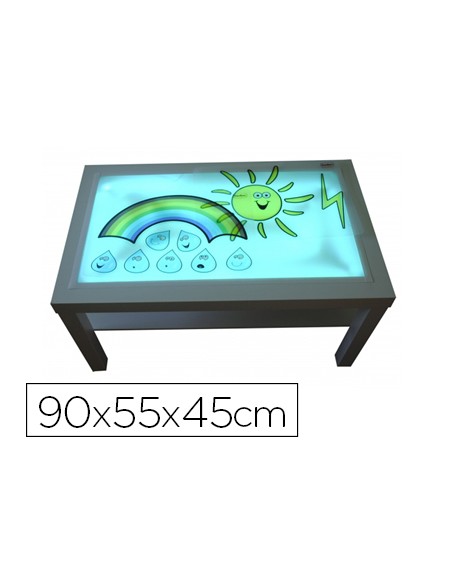 Mesa con luz henbea madera de haya superficie metacrilato blanco y luces led 90x55x45 cm
